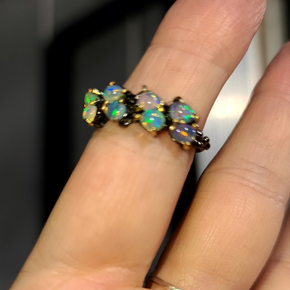 8 teardrop Opal sterling Rhodium& gold ring sz6 - Picture 5 of 6